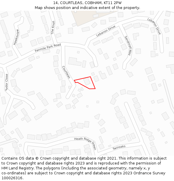 14, COURTLEAS, COBHAM, KT11 2PW: Location map and indicative extent of plot