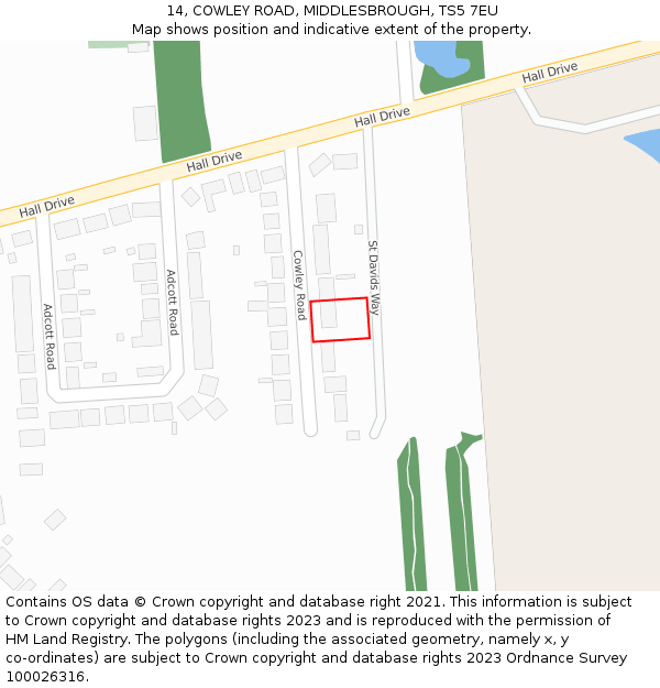 14, COWLEY ROAD, MIDDLESBROUGH, TS5 7EU: Location map and indicative extent of plot