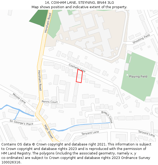 14, COXHAM LANE, STEYNING, BN44 3LG: Location map and indicative extent of plot