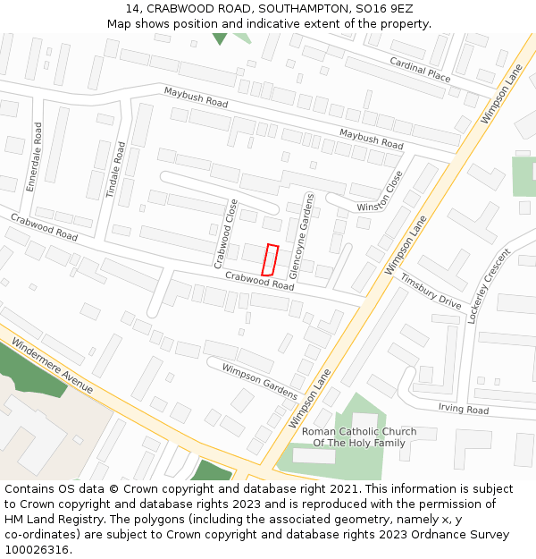 14, CRABWOOD ROAD, SOUTHAMPTON, SO16 9EZ: Location map and indicative extent of plot