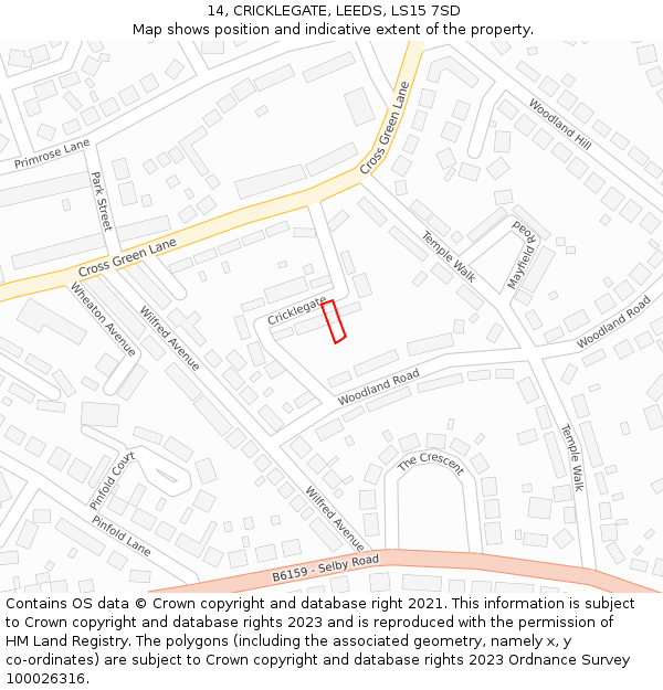 14, CRICKLEGATE, LEEDS, LS15 7SD: Location map and indicative extent of plot
