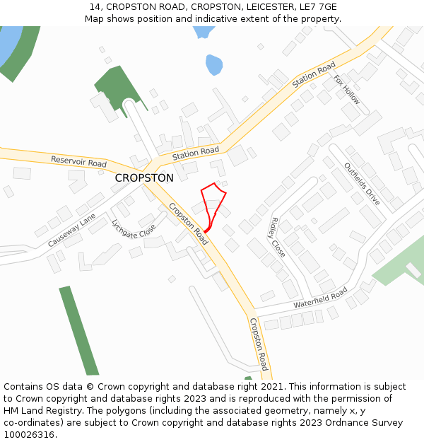 14, CROPSTON ROAD, CROPSTON, LEICESTER, LE7 7GE: Location map and indicative extent of plot