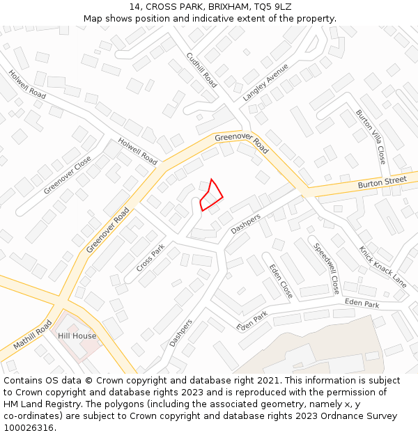 14, CROSS PARK, BRIXHAM, TQ5 9LZ: Location map and indicative extent of plot