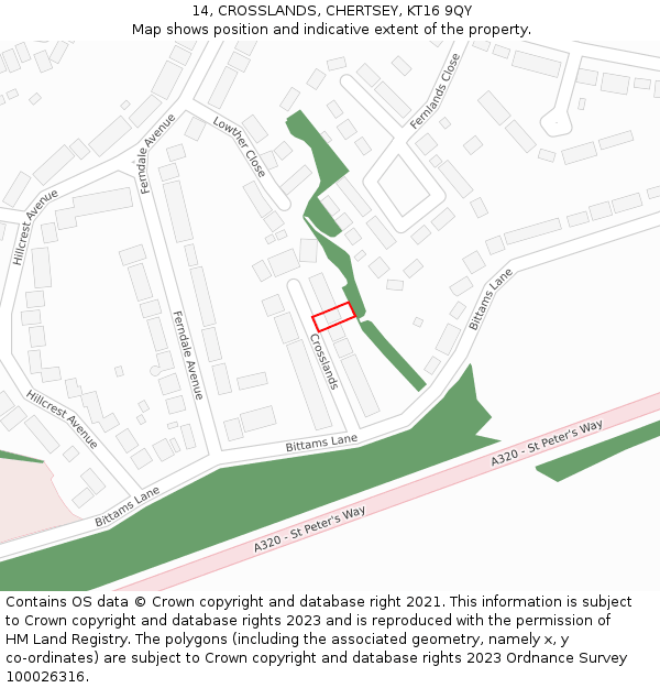 14, CROSSLANDS, CHERTSEY, KT16 9QY: Location map and indicative extent of plot