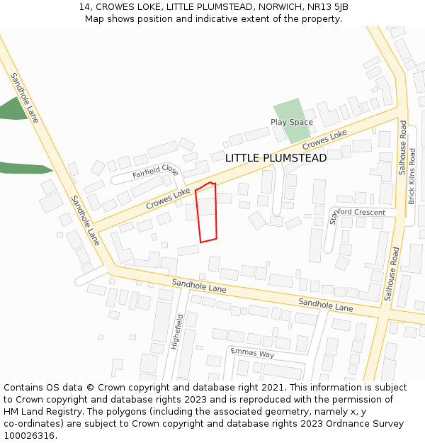 14, CROWES LOKE, LITTLE PLUMSTEAD, NORWICH, NR13 5JB: Location map and indicative extent of plot