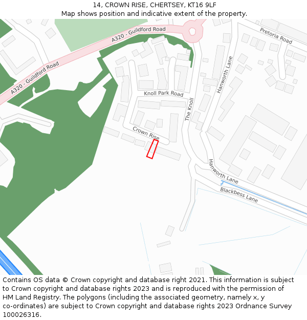 14, CROWN RISE, CHERTSEY, KT16 9LF: Location map and indicative extent of plot