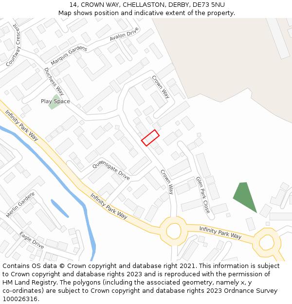 14, CROWN WAY, CHELLASTON, DERBY, DE73 5NU: Location map and indicative extent of plot