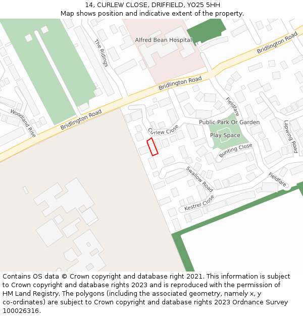 14, CURLEW CLOSE, DRIFFIELD, YO25 5HH: Location map and indicative extent of plot