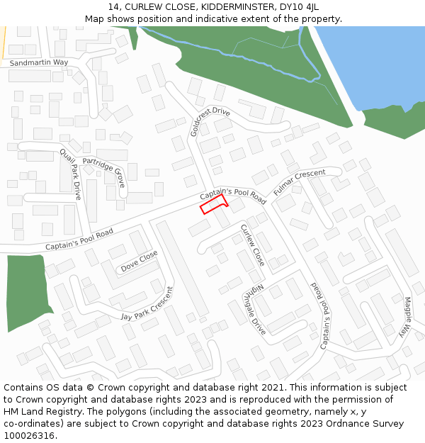 14, CURLEW CLOSE, KIDDERMINSTER, DY10 4JL: Location map and indicative extent of plot