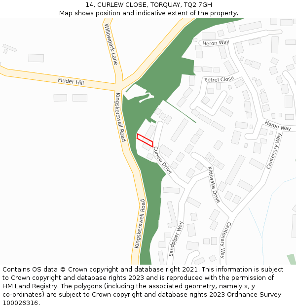 14, CURLEW CLOSE, TORQUAY, TQ2 7GH: Location map and indicative extent of plot