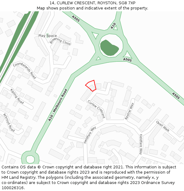 14, CURLEW CRESCENT, ROYSTON, SG8 7XP: Location map and indicative extent of plot