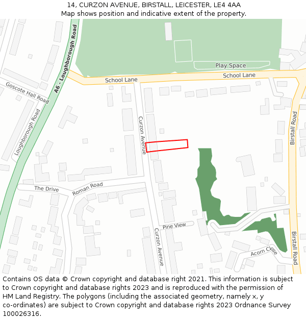14, CURZON AVENUE, BIRSTALL, LEICESTER, LE4 4AA: Location map and indicative extent of plot