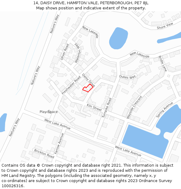 14, DAISY DRIVE, HAMPTON VALE, PETERBOROUGH, PE7 8JL: Location map and indicative extent of plot