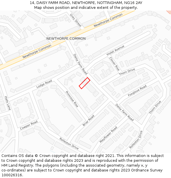 14, DAISY FARM ROAD, NEWTHORPE, NOTTINGHAM, NG16 2AY: Location map and indicative extent of plot