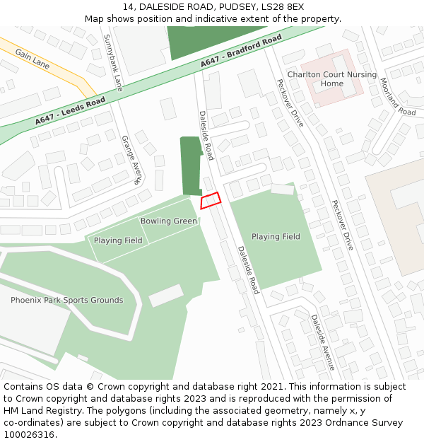 14, DALESIDE ROAD, PUDSEY, LS28 8EX: Location map and indicative extent of plot