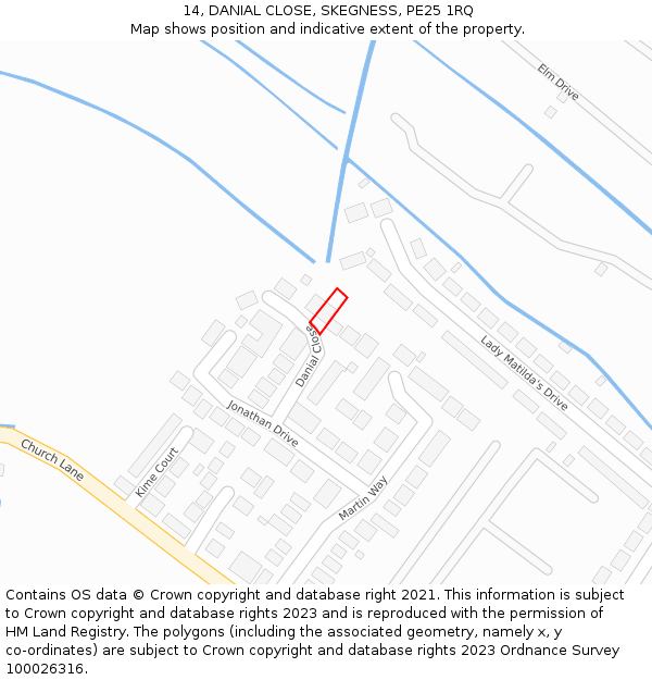 14, DANIAL CLOSE, SKEGNESS, PE25 1RQ: Location map and indicative extent of plot