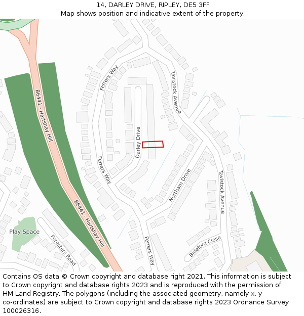 14, DARLEY DRIVE, RIPLEY, DE5 3FF: Location map and indicative extent of plot