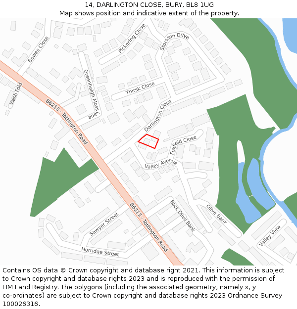 14, DARLINGTON CLOSE, BURY, BL8 1UG: Location map and indicative extent of plot