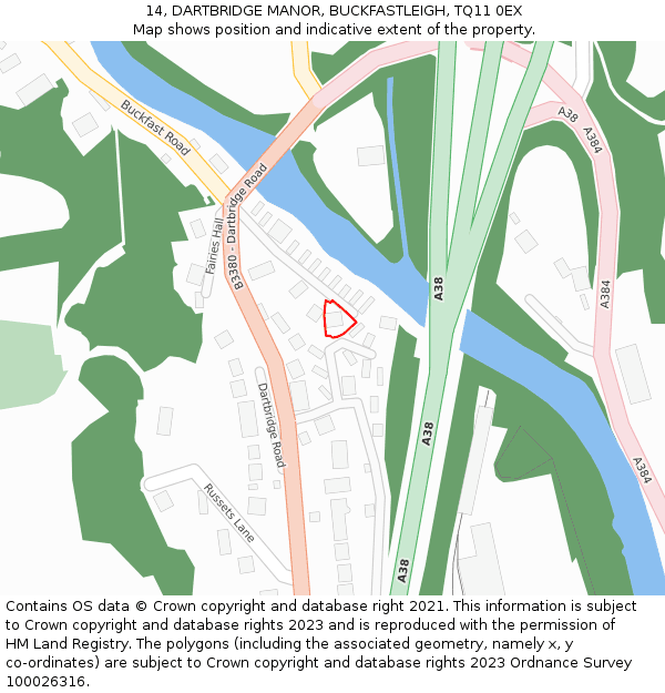 14, DARTBRIDGE MANOR, BUCKFASTLEIGH, TQ11 0EX: Location map and indicative extent of plot