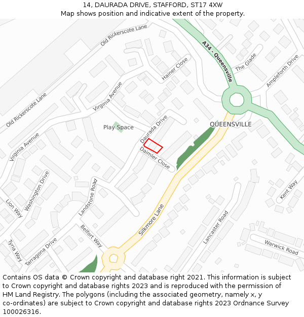 14, DAURADA DRIVE, STAFFORD, ST17 4XW: Location map and indicative extent of plot