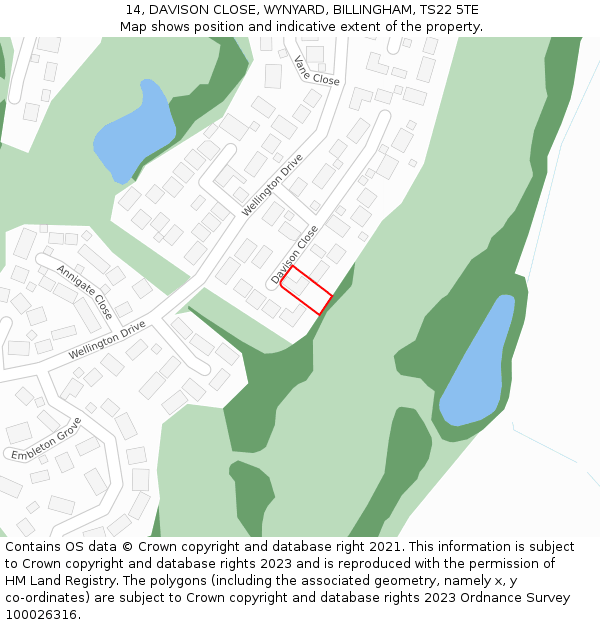 14, DAVISON CLOSE, WYNYARD, BILLINGHAM, TS22 5TE: Location map and indicative extent of plot