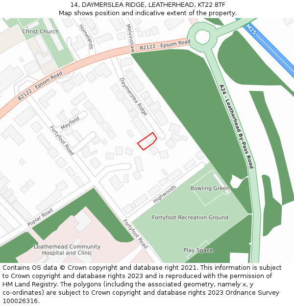 14, DAYMERSLEA RIDGE, LEATHERHEAD, KT22 8TF: Location map and indicative extent of plot