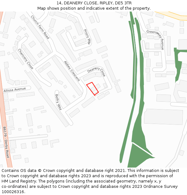 14, DEANERY CLOSE, RIPLEY, DE5 3TR: Location map and indicative extent of plot