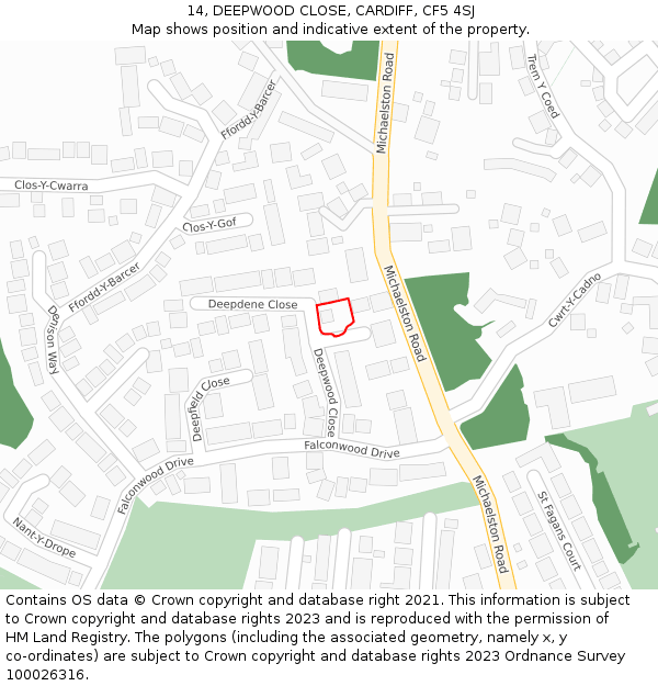 14, DEEPWOOD CLOSE, CARDIFF, CF5 4SJ: Location map and indicative extent of plot