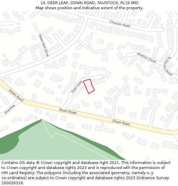 14, DEER LEAP, DOWN ROAD, TAVISTOCK, PL19 9RD: Location map and indicative extent of plot
