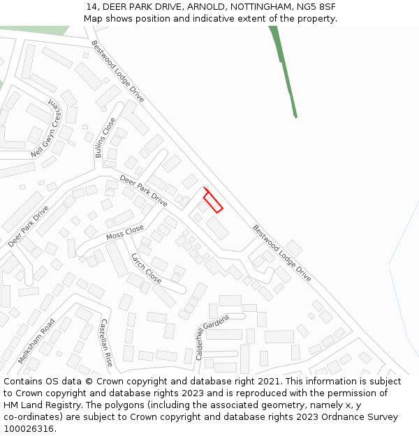 14, DEER PARK DRIVE, ARNOLD, NOTTINGHAM, NG5 8SF: Location map and indicative extent of plot