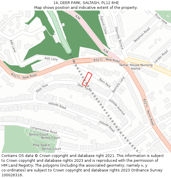 14, DEER PARK, SALTASH, PL12 6HE: Location map and indicative extent of plot