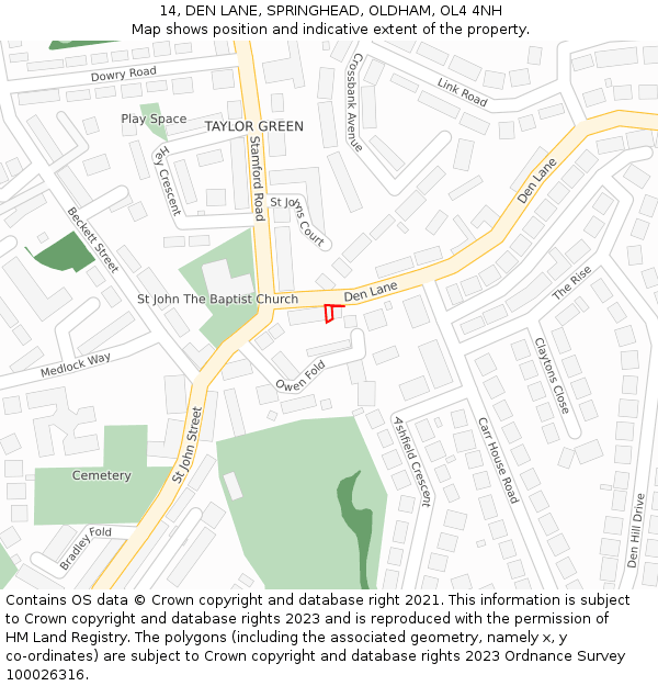 14, DEN LANE, SPRINGHEAD, OLDHAM, OL4 4NH: Location map and indicative extent of plot