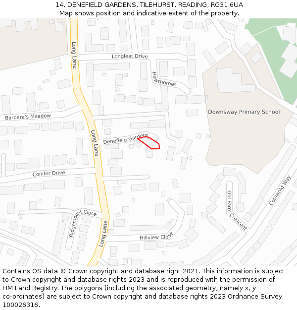 14, DENEFIELD GARDENS, TILEHURST, READING, RG31 6UA: Location map and indicative extent of plot