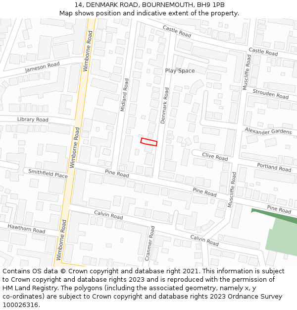14, DENMARK ROAD, BOURNEMOUTH, BH9 1PB: Location map and indicative extent of plot