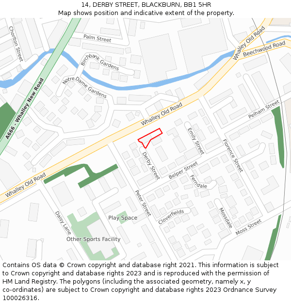 14, DERBY STREET, BLACKBURN, BB1 5HR: Location map and indicative extent of plot