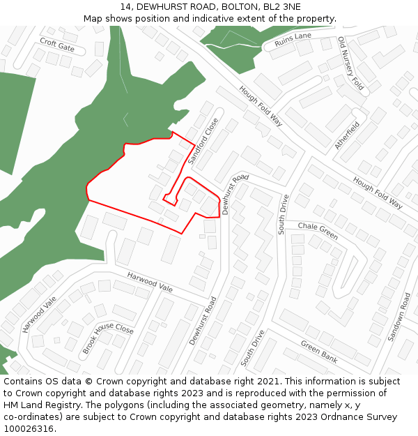 14, DEWHURST ROAD, BOLTON, BL2 3NE: Location map and indicative extent of plot