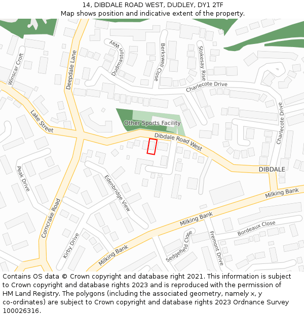 14, DIBDALE ROAD WEST, DUDLEY, DY1 2TF: Location map and indicative extent of plot