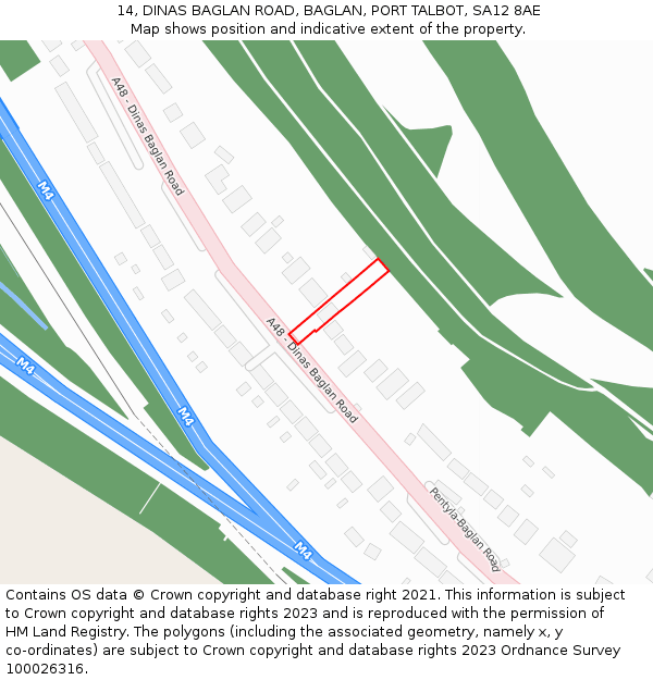14, DINAS BAGLAN ROAD, BAGLAN, PORT TALBOT, SA12 8AE: Location map and indicative extent of plot