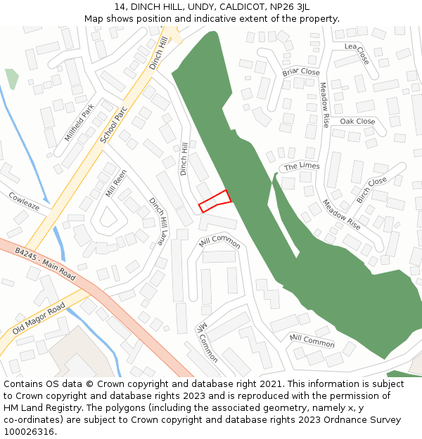 14, DINCH HILL, UNDY, CALDICOT, NP26 3JL: Location map and indicative extent of plot