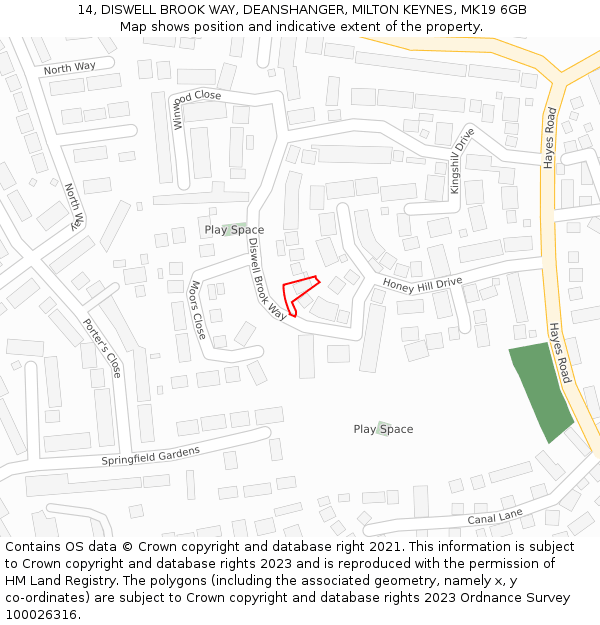 14, DISWELL BROOK WAY, DEANSHANGER, MILTON KEYNES, MK19 6GB: Location map and indicative extent of plot