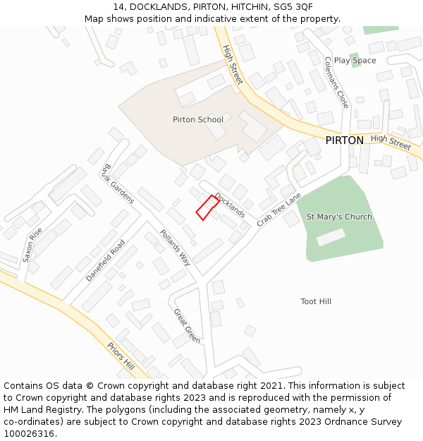 14, DOCKLANDS, PIRTON, HITCHIN, SG5 3QF: Location map and indicative extent of plot