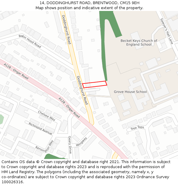 14, DODDINGHURST ROAD, BRENTWOOD, CM15 9EH: Location map and indicative extent of plot