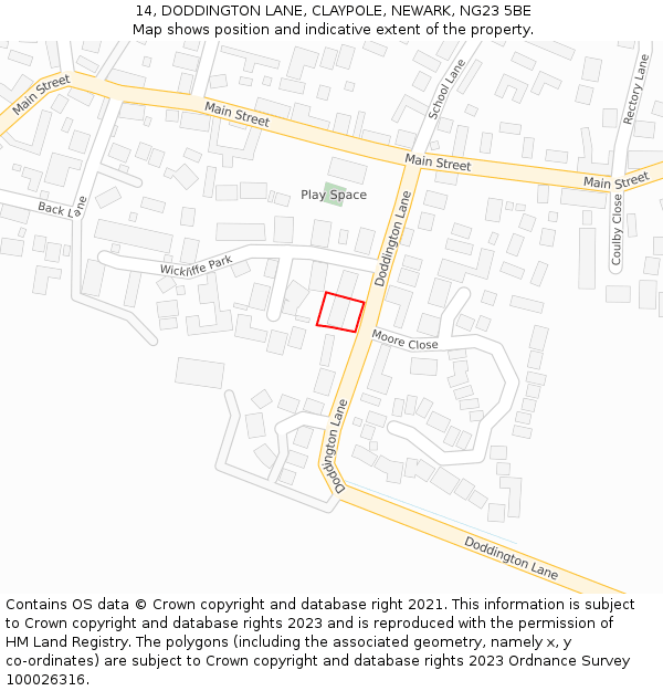 14, DODDINGTON LANE, CLAYPOLE, NEWARK, NG23 5BE: Location map and indicative extent of plot