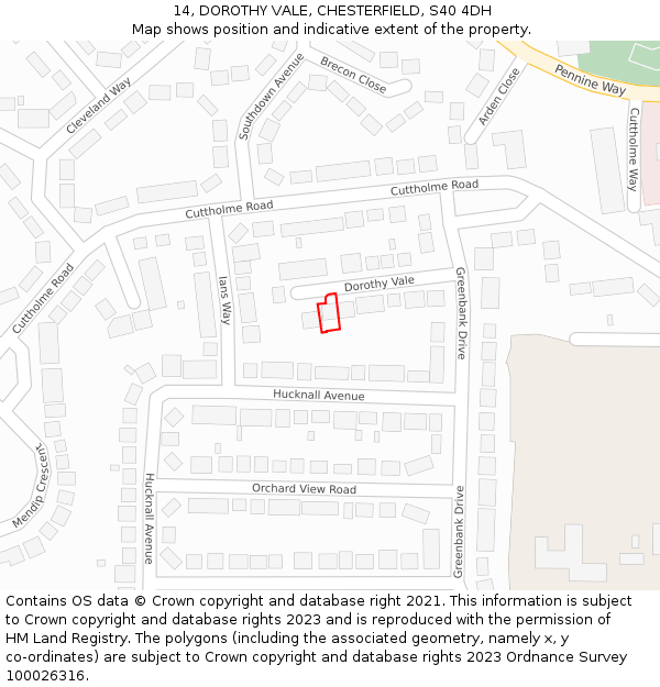 14, DOROTHY VALE, CHESTERFIELD, S40 4DH: Location map and indicative extent of plot