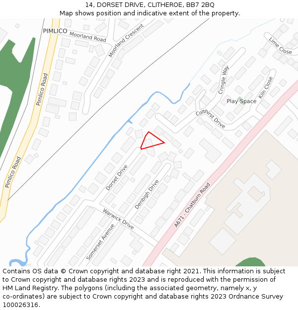 14, DORSET DRIVE, CLITHEROE, BB7 2BQ: Location map and indicative extent of plot