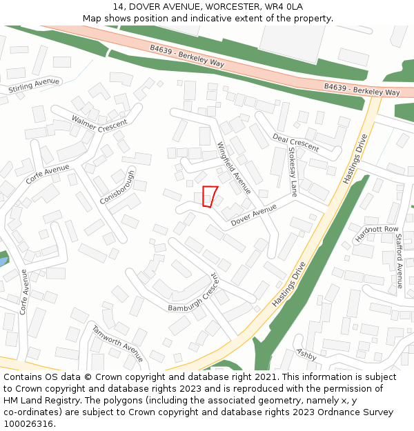 14, DOVER AVENUE, WORCESTER, WR4 0LA: Location map and indicative extent of plot
