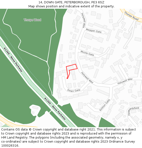 14, DOWN GATE, PETERBOROUGH, PE3 6SZ: Location map and indicative extent of plot