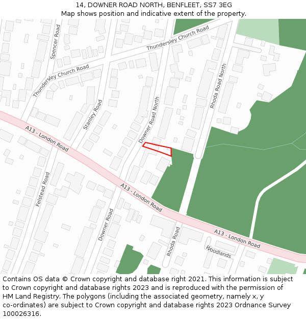 14, DOWNER ROAD NORTH, BENFLEET, SS7 3EG: Location map and indicative extent of plot