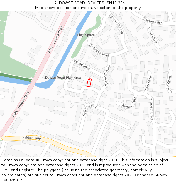 14, DOWSE ROAD, DEVIZES, SN10 3FN: Location map and indicative extent of plot