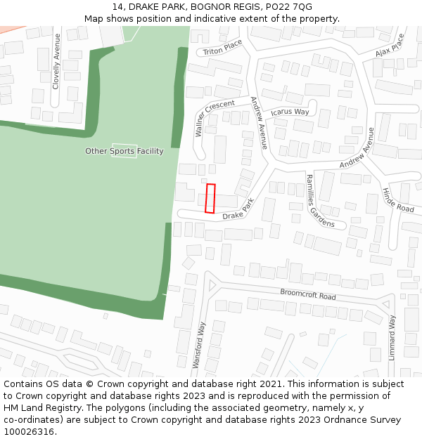 14, DRAKE PARK, BOGNOR REGIS, PO22 7QG: Location map and indicative extent of plot